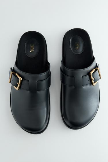 Zara METALLIC BUCKLE CLOGS - Black