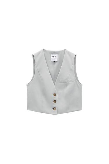 LINEN BLEND WAISTCOAT WITH SEAM DETAIL