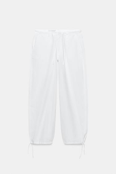 PANTALON LARGE À CORDONS - Blanc de Zara - Image 4