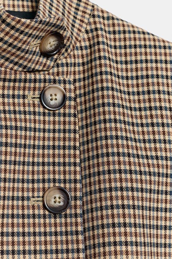 VESTE COURTE PIED-DE-POULE - Marron clair de Zara - Image 7
