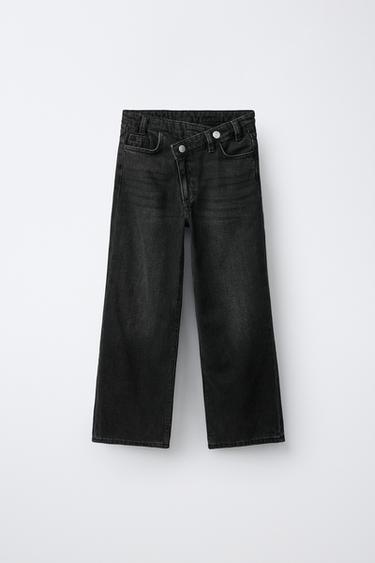 CROSSOVER WAIST WIDE-LEG JEANS - Black by Zara