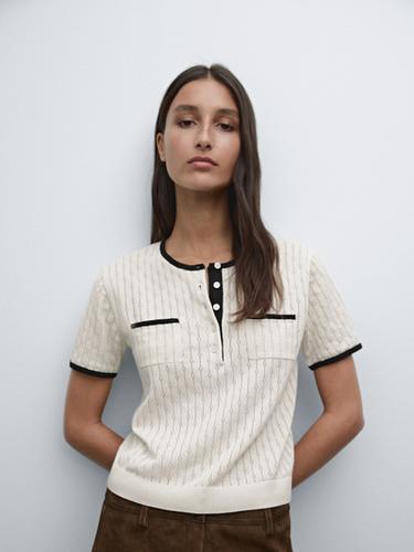 Pull en maille pointelle à manches courtes - Écru de Zara