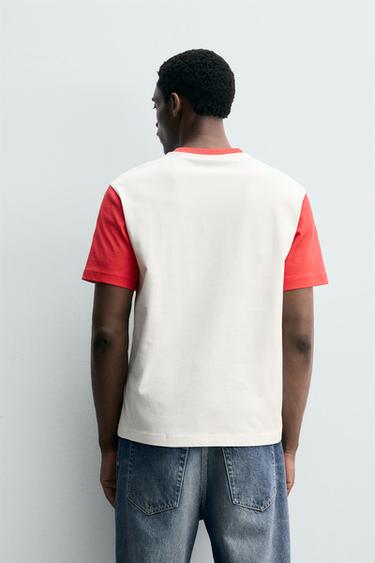 COLOUR BLOCK T-SHIRT WITH CONTRAST PATCH - Oyster-white by Zara - Image 2