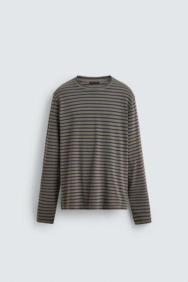 Zara WASHED STRIPED T-SHIRT - Green / Blue