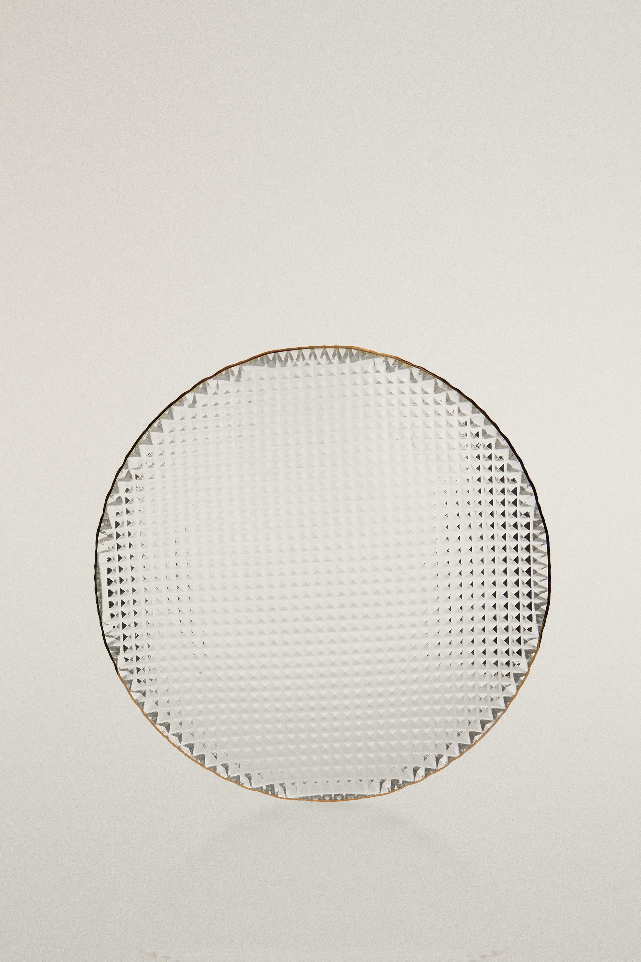 GLASS SIDE PLATE WITH RAISED DETAIL AND RIM