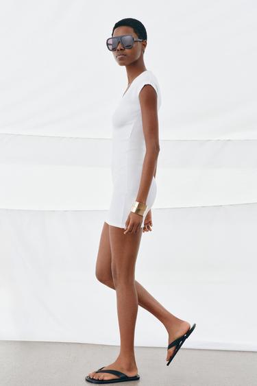 ROBE COURTE COL EN V - Blanc de Zara - Image 4