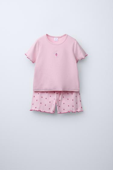 Zara 6-14 YEARS/STRAWBERRY T-SHIRT AND BERMUDA SHORTS PAJAMAS - Pastel pink