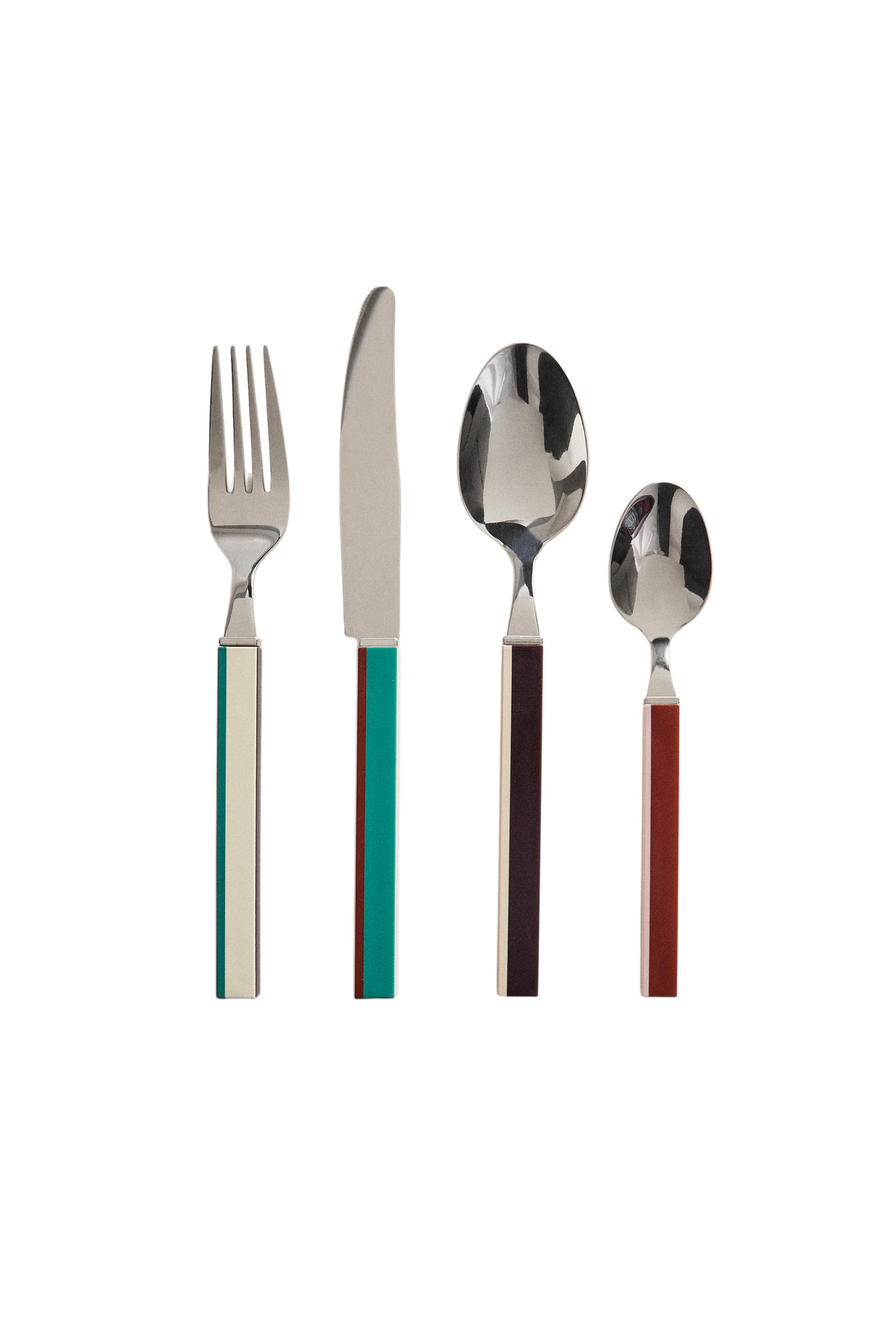 カトラリー4点セット ストライプハンドル X COLLAGERIE - ストライプ