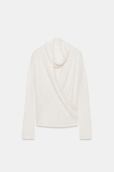 WRAP TOP WITH SCARF - Ecru by Zara