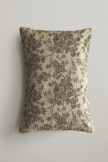 HOUSSE DE COUSSIN COTON ET LIN FLEURI - Beige clair de Zara - Image 6