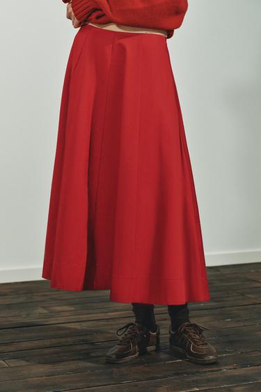 JUPE MI-LONGUE PLISSÉE - Rouge de Zara - Image 1