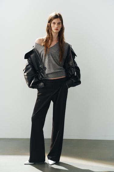 LOW-RISE STRAIGHT-LEG TROUSERS - Black by Zara