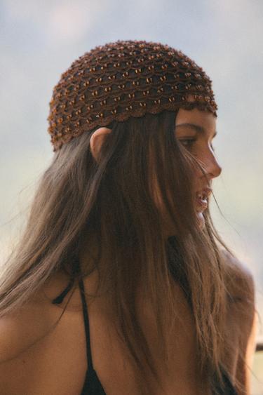 CROCHET BEADED SKULLCAP - Brown by Zara