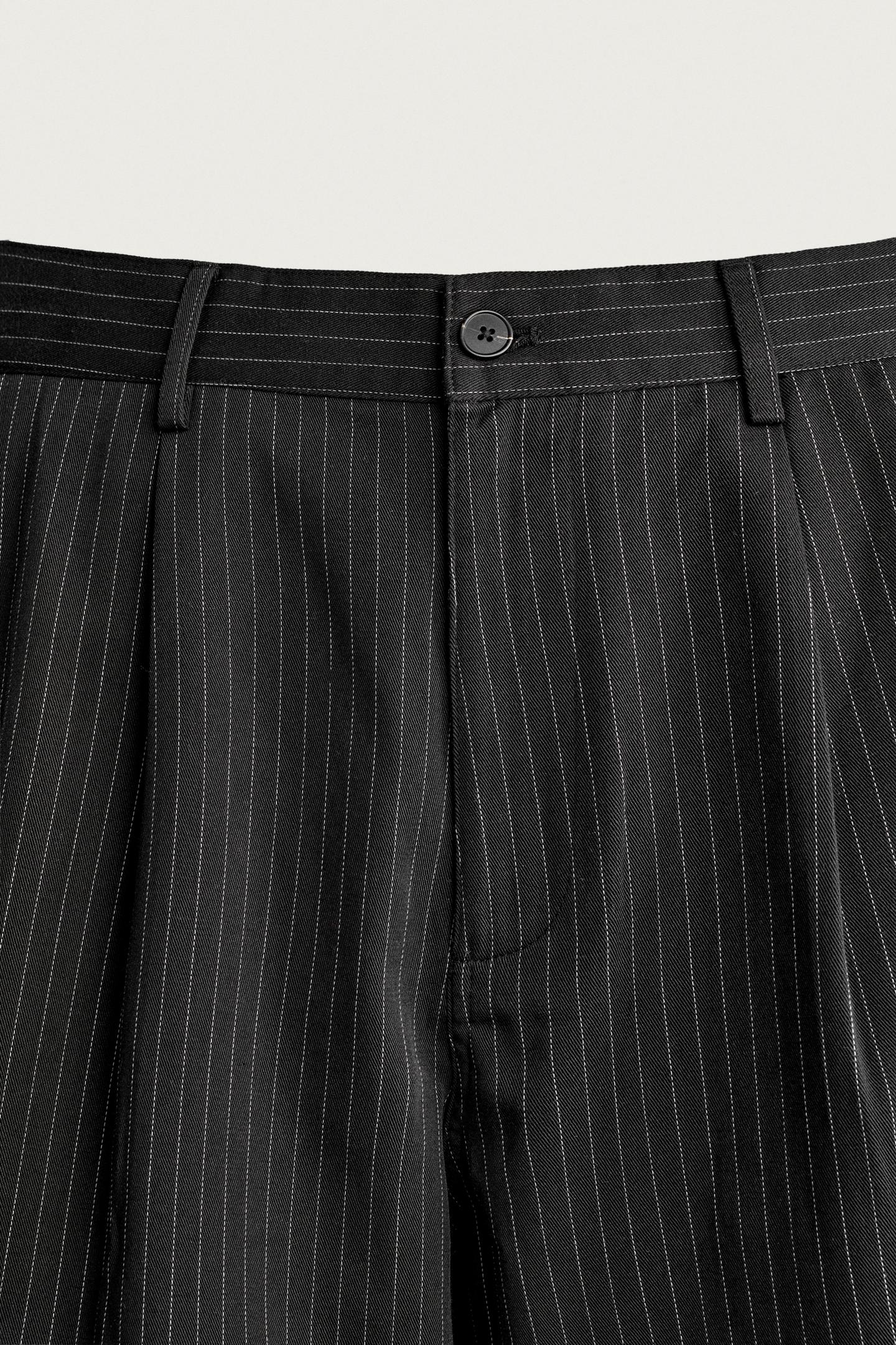 Мужские шорты Zara Pinstripe Baggy Fit, цвет: Чёрный — фото 9