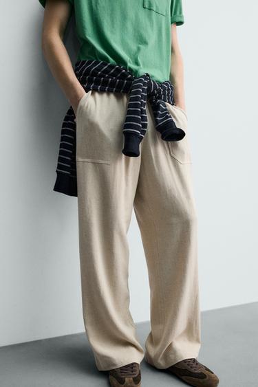RELAXED FIT VISCOSE - LINEN TROUSERS - Light beige by Zara - Image 5