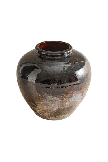 STŘEDNĚ VELKÁ KERAMICKÁ VÁZA S GLAZUROU - střední khaki od Zara