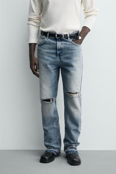 RIPPED FLARE FIT JEANS - Mid-blue by Zara