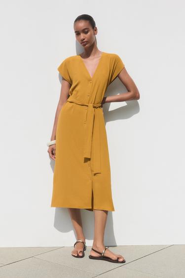 FLOWING DRESS WITH BELT - Olive green by Zara