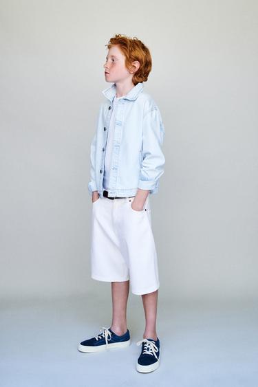 RELAXED BAGGY DENIM BERMUDA SHORTS - Oyster-white by Zara