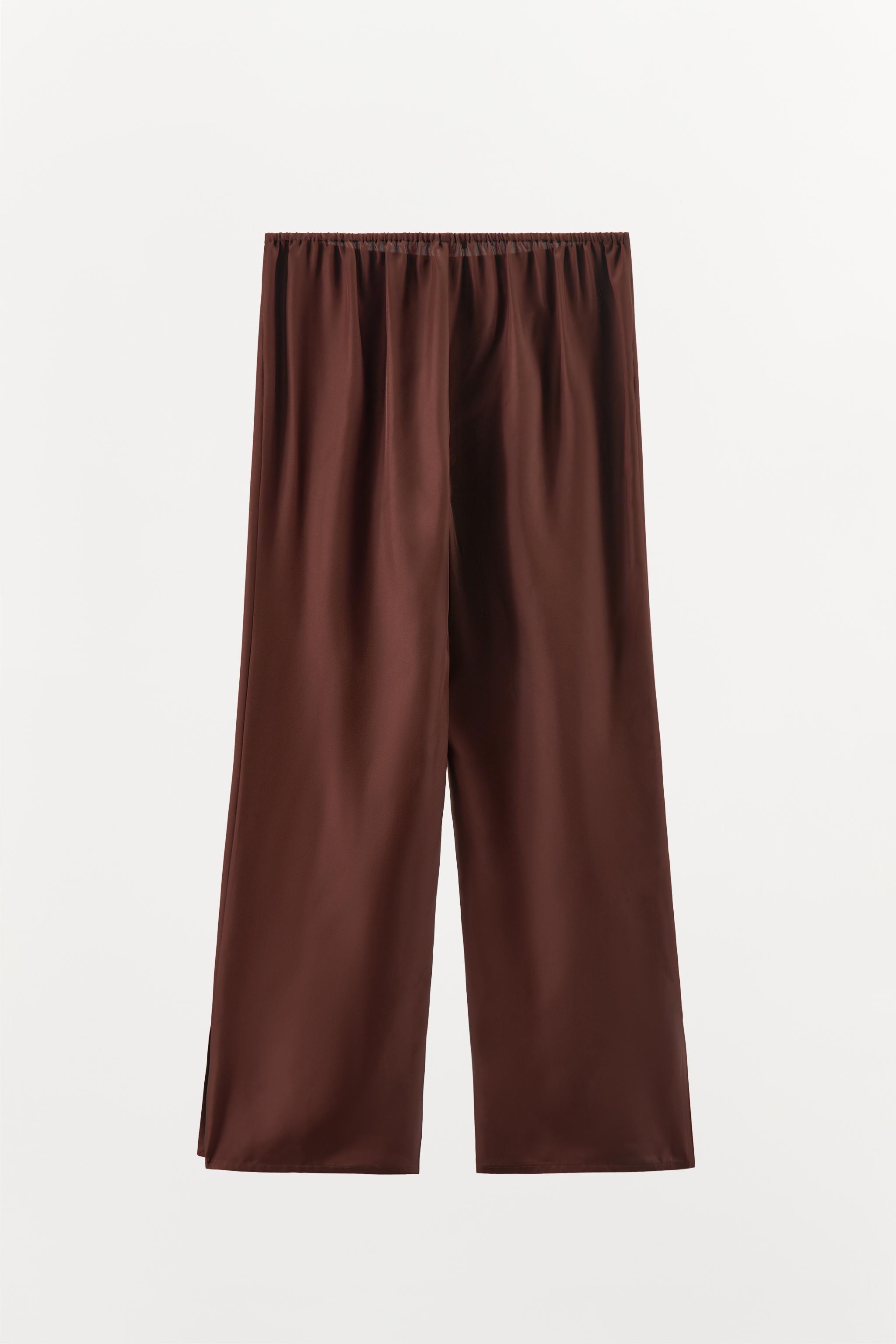 スペイン発送 ZARA シルクパジャマパンツ ブラウン 上品シンプル シルクパジャマパンツ - ブラウン | ZARA Japan / 日本