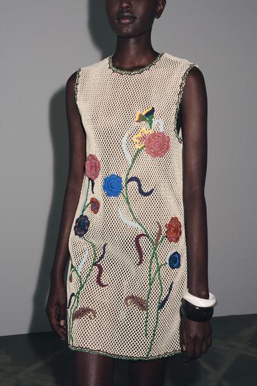 VESTIDO CROCHET BORDADOS FLORES ZW COLLECTION - Multicolor de Zara