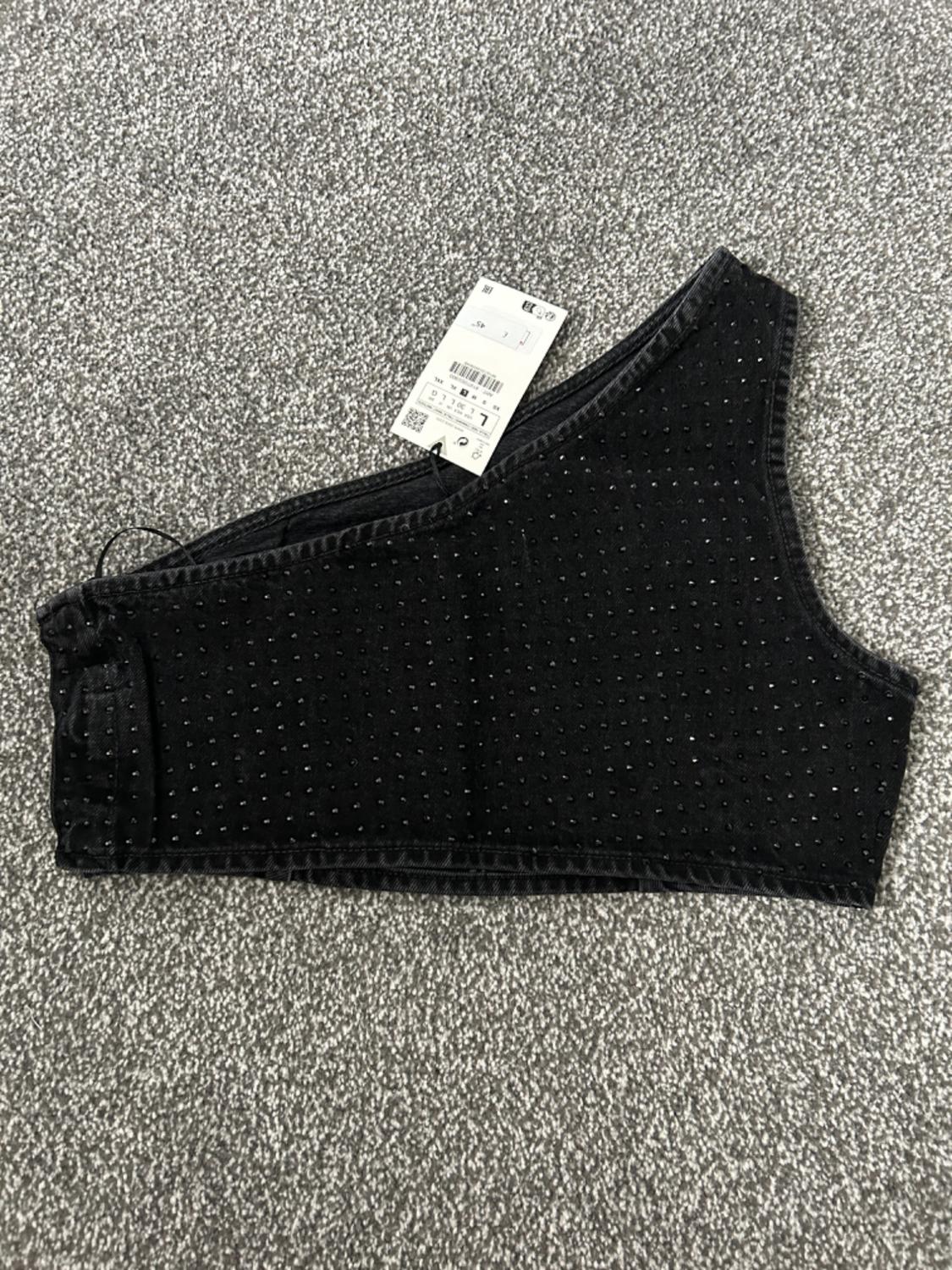 TRF DENIM CROP TOP WITH RHINESTONES - Image 3