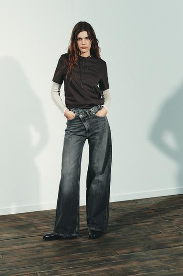 ДЖИНСЫ TRF WIDE LEG С ПЕРЕКРЕСТНОЙ ТАЛИЕЙ И ВЫСОКОЙ ПОСАДКОЙ — АНТРАЦИТОВО-СЕРЫЙ от Zara