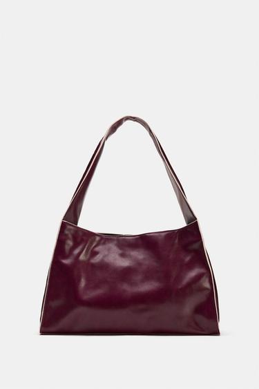 SHOPPER-TASCHE MIT MATERIALKOMBINATION FÜR ZIERNÄHTE - Bordeauxrot von Zara