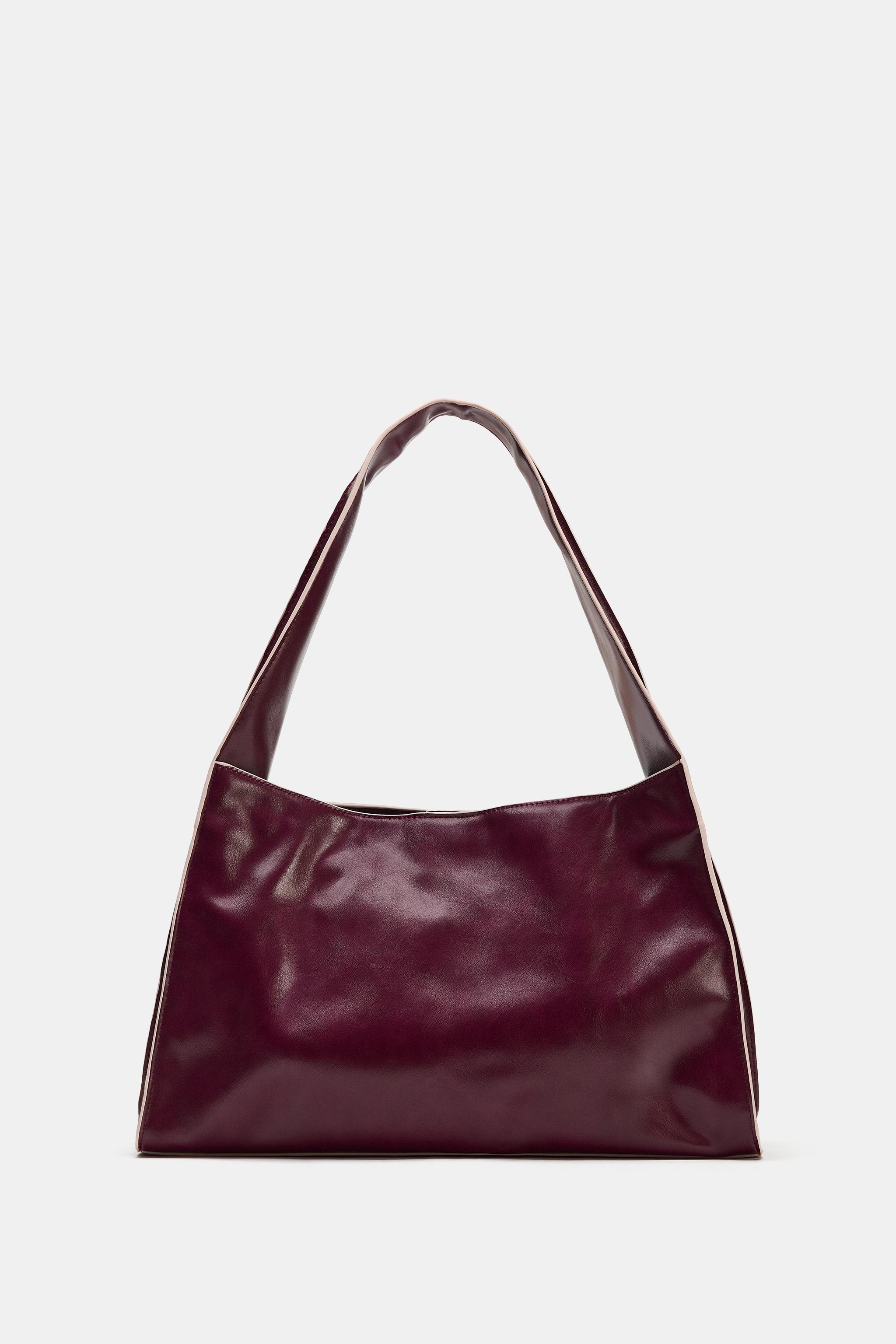 CONTRAST TOPSTITCHED SHOPPER BAG