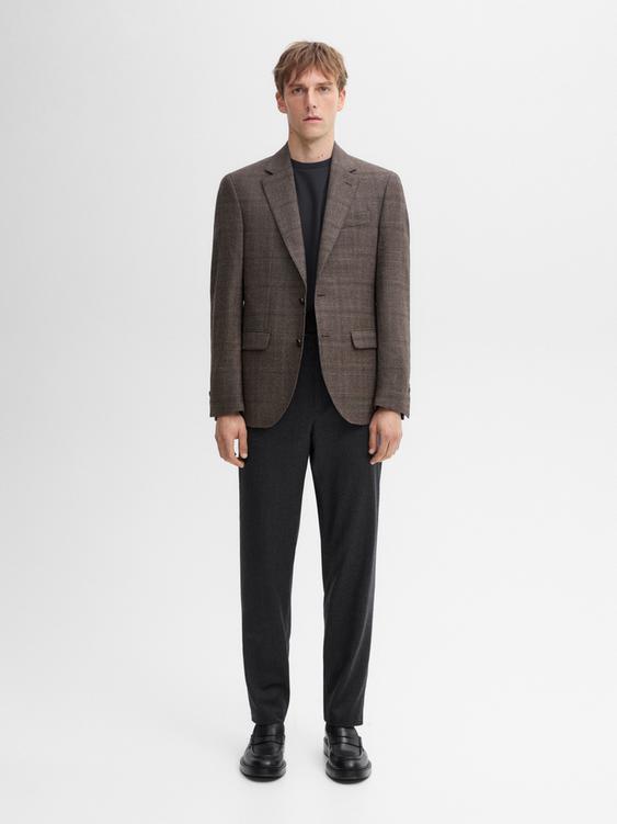 Wool blend flannel blazer Brown ZARA Canada