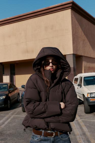 SHORT WATER-REPELLENT WINDPROOF PUFFER ANORAK - Brown by Zara - Image 3