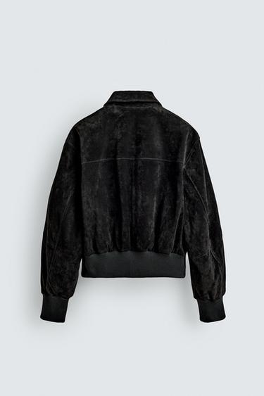CROPPED FIT SPLIT SUEDE JACKET - Black by Zara - Image 7