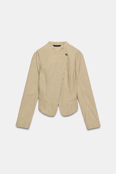 STRIPED DOUBLE-BREASTED BLAZER - Dark tan by Zara - Image 2