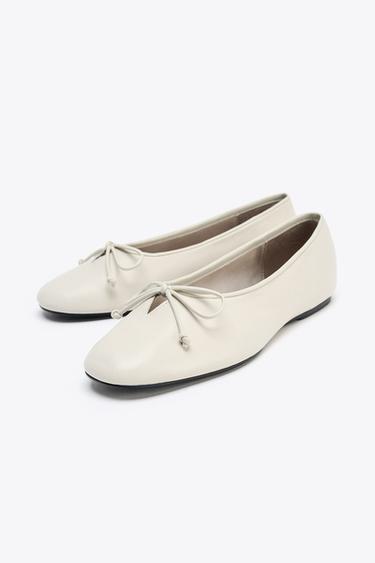 SOFT LEATHER BALLERINA SHOES WITH BOW - Ecru White by Zara - Image 2