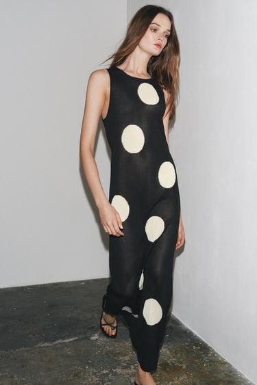 LONG POLKA DOT KNIT DRESS - Black / White by Zara
