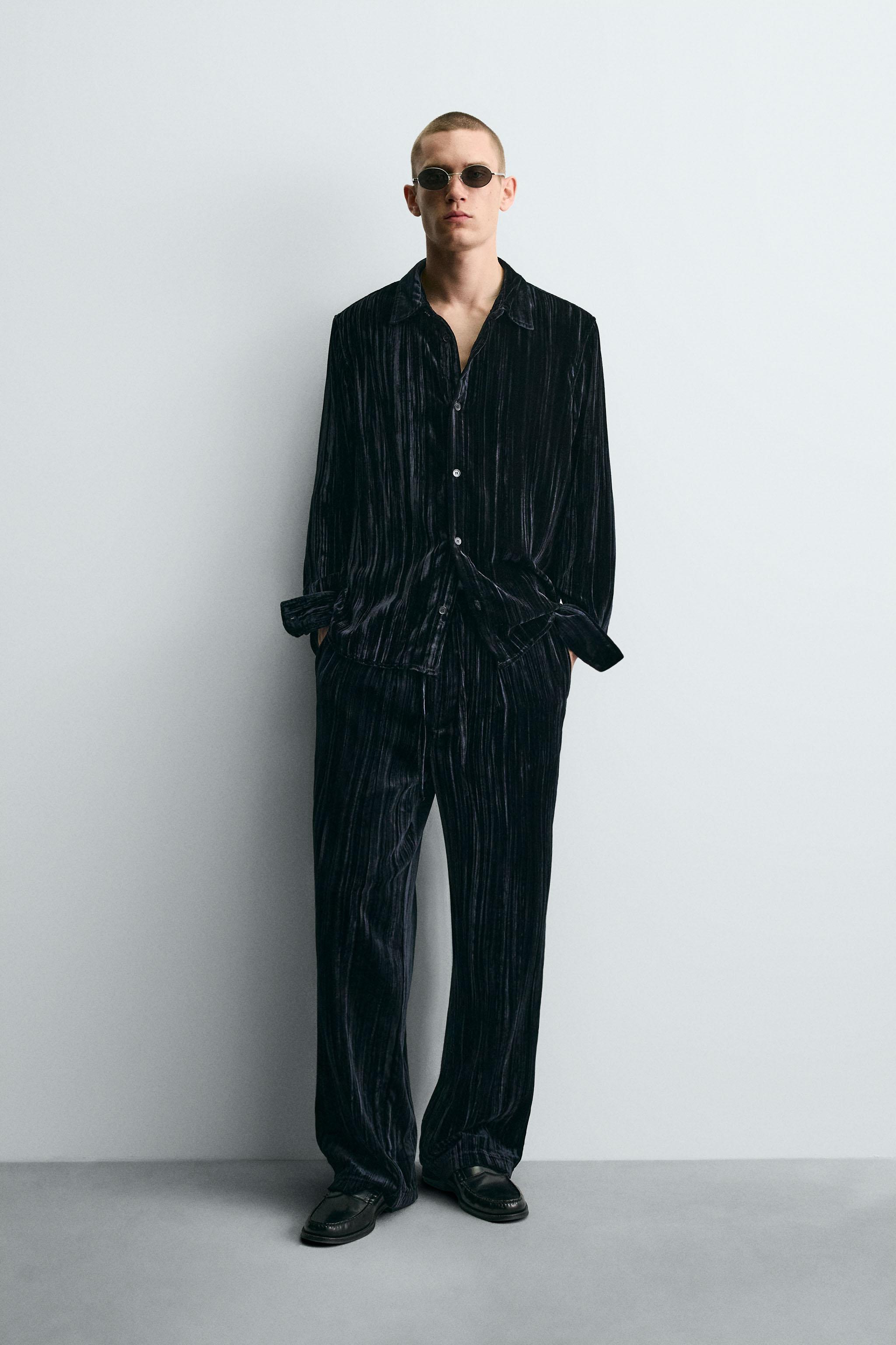 PLEATED VELVET PANTS - Blue / Black | ZARA United States