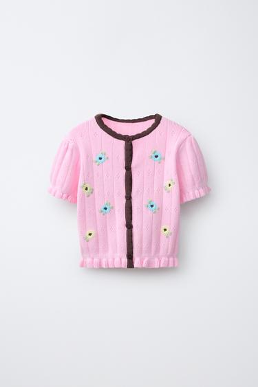 KNIT TOP WITH CONTRAST FLORAL EMBROIDERY - Pink / Lilac by Zara