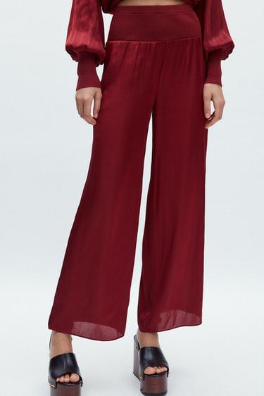 PANTALON SATINÉ RIB - Grenat de Zara