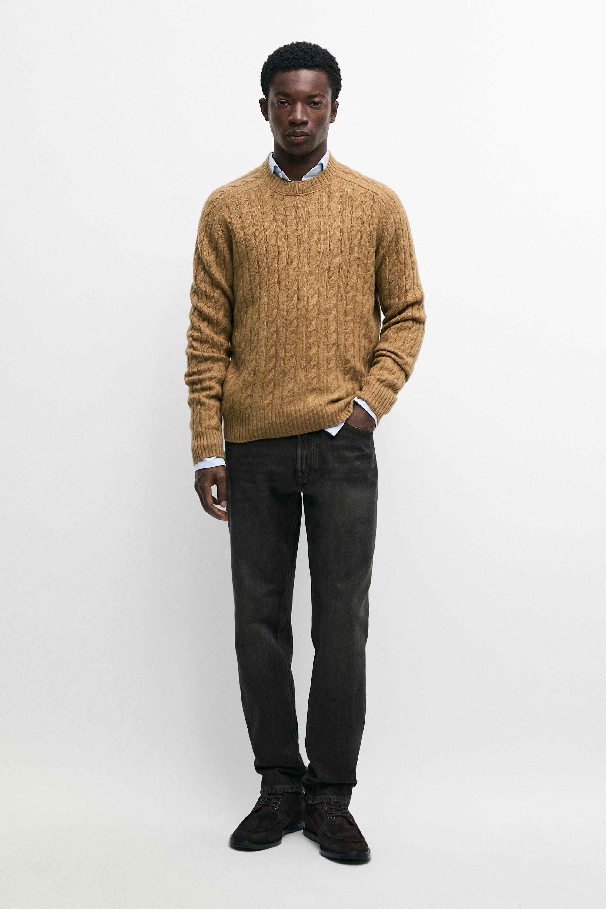 Cable knit wool blend sweater