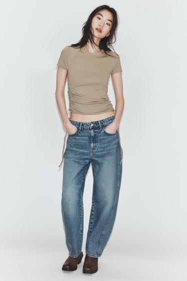 CAMISETA FRUNCES AJUSTABLES - Beige de Zara - Imagen 0