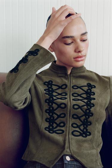 FAUX SUEDE FROG FASTENING JACKET - mid khaki by Zara - Image 1