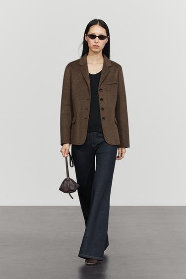 Blazer laine mélangée - Marron foncé de Zara - Image 0