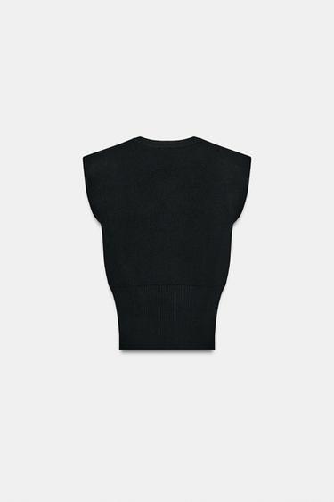 TOP EN MAILLE AVEC ÉPAULETTES - Noir de Zara - Image 6