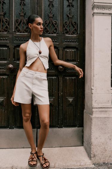 Z1975 DENIM MOM FIT BERMUDA SHORTS - Ecru by Zara