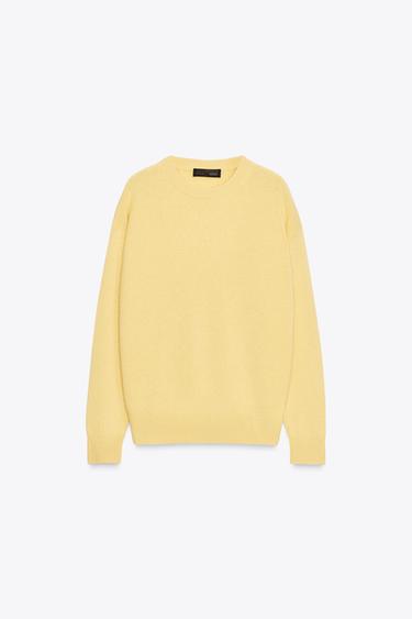 Zara BASIC 100% CASHMERE KNIT SWEATER - Yellow