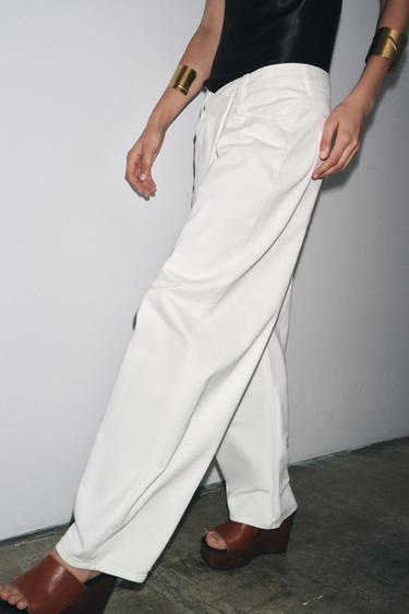 ZW COLLECTION PLEATED COTTON TROUSERS - White by Zara