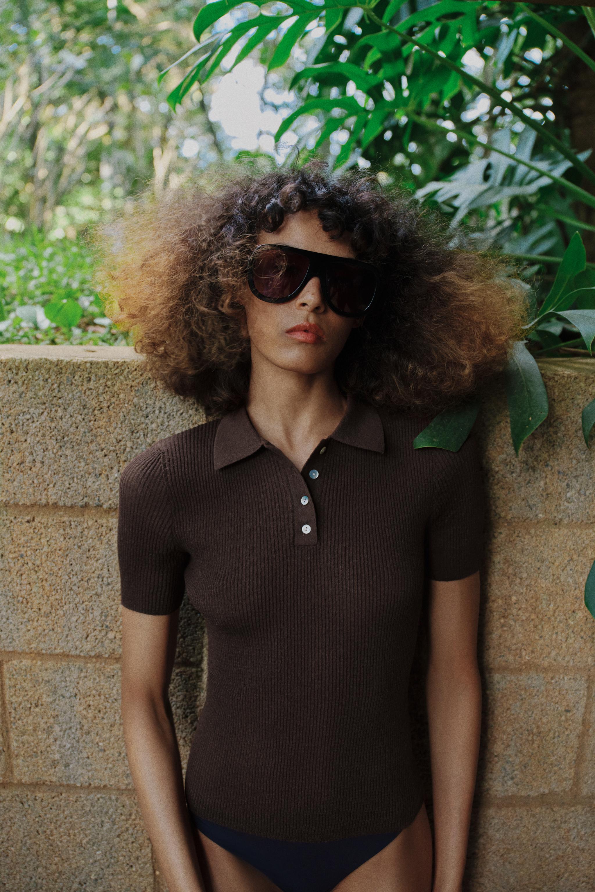 RUSTIC SHORT SLEEVE POLO SHIRT — Brown-Blue