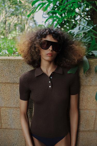 RUSTIC SHORT SLEEVE POLO SHIRT - Brown-Blue by Zara