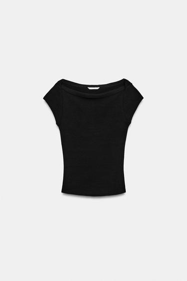 CAMISETA CUELLO BARCO - Negro de Zara - Imagen 0
