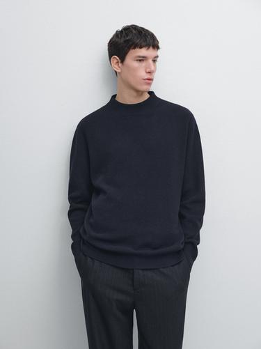 Zara Cotton blend knit sweater with mock turtleneck - Navy blue